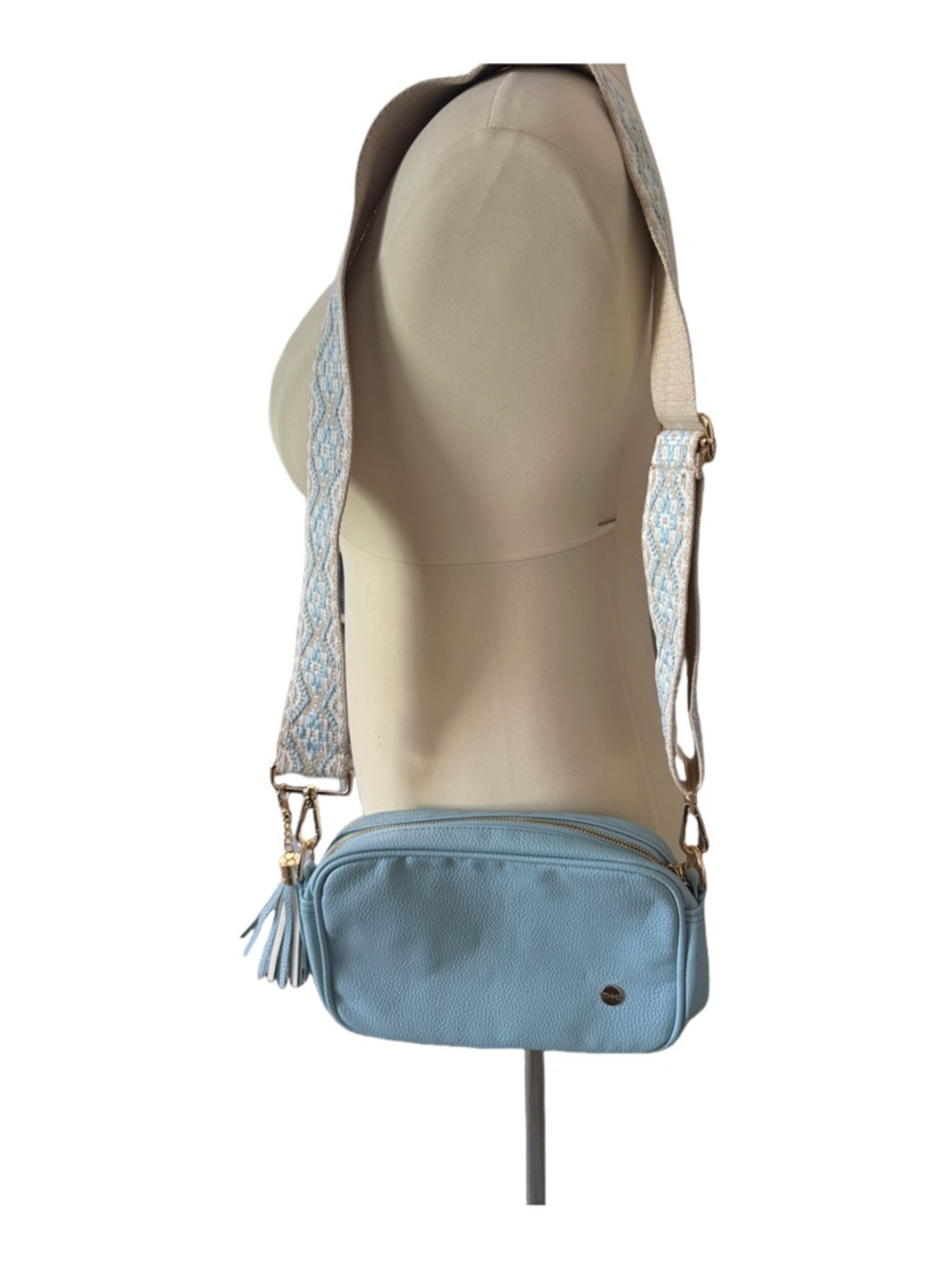 Light Blue Crossbody Bag with Decorative Strap